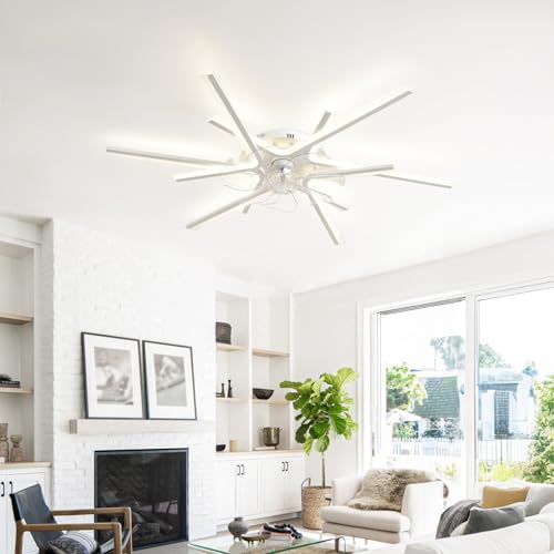 AQLEDY Ventilador De Techo Con Luz Silencioso Y Mando A Distancia, 85CM Lampara Ventilador Techo Dormitorio LED Regulable 6 Velocidades DC Motor Temporizador Para Salón-White