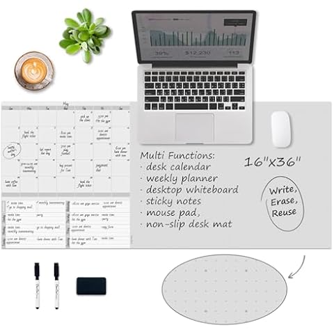 Multi-Functional Desk Calendar Writing Pad, Dry Erase Calendar for Desk - Erasable Desktop Writing Whiteboard and Memo Pad - Non-Slip Desk Protector for Home&Office Cover