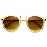 zeroUV - Vintage Inspired Round Horned Rim P-3 Frame Retro Sunglasses (Creme Amber)