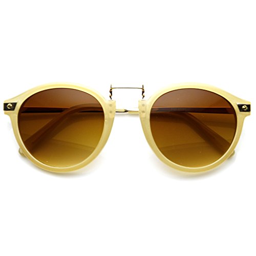 zeroUV Vintage Inspired Round Horned Rim P-3 Frame Retro Sunglasses (Creme Amber)