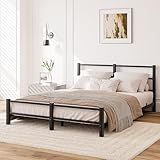 HAHRIR 16cm Low Profile King Bed Frame with Headboard, 5ft Metal Sturdy Steel Slat Support, Noise-Free 150x200cm Platform Mattress Base, No Box Spring Needed, Black