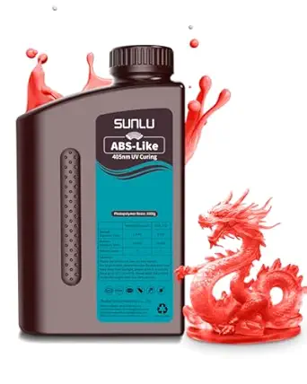 SUNLU 1000G ABS Like Resin for 3D Printer, 405nm UV Curing Photopolymer Rapid 3D Resin for 2K 4K 6K 8K LCD/DLP/SLA 3D Printers, Non-Brittle & High Precision & Low Shrinkage, 1KG, Clear Red