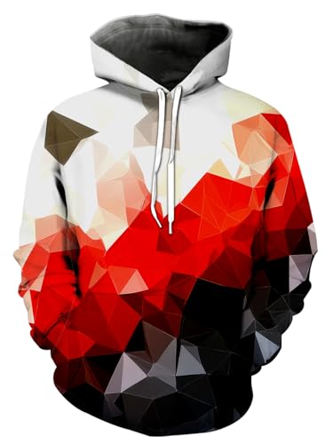 Image of wangstar Mens Graphic Hoodies Pullover Cool Designer Hoodies for Men for Gen Z Cool Anime Funny Sweatshirts, Gr White Red Black Geometry, L-X-L