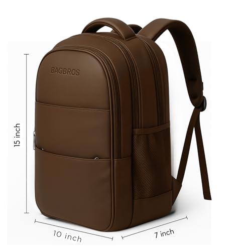 Image of Bagbros 30L Faux Leather Laptop Backpack for Men & Women - Premium Waterproof Anti-Theft Travel Bag with Multi-Pocket Organizer | Work, Gym, Office, College, School Use