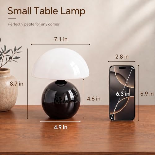 Image of Dawnwake Mushroom Lamp Table Lamp for Bedroom-Small Desk Table Lamps,Black | 8.7 inch Mid Century Modern Table Lamps for Living Room Bedroom Decor,Cute Ceramic Lamps for Mushroom Home Room Decor,Glass Shade