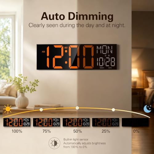 Image of JALL 30 inch Oversized Digital Wall Clock with 7.3-inch Big Numbers, Extra Large Wall Clock with Remote for Church, Giant Wall Clock for Classroom, Garage, Office, Wall Decor, Orange White