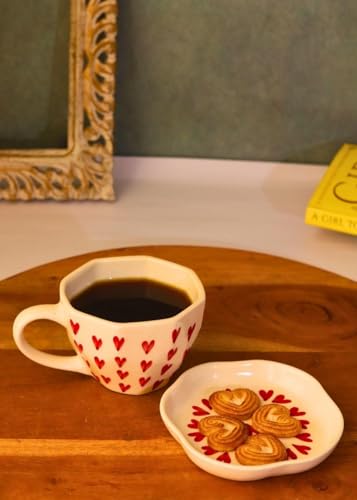 Image of Weaving Homes Handcrafted Ceramic Heart Mug & All Heart Dessert Plate to Gift to Best Friend (Cute Gifts for Girls and Women), Coffee Mug & Cups, Coffee Cups & Saucer Set