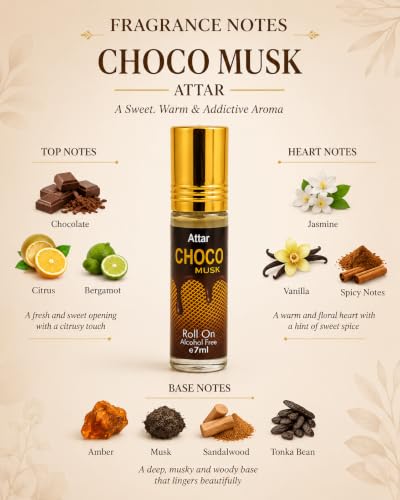 Image of Formless Choco Musk 7ml Roll-On Attar - Sweet Chocolate & Musk Fragrance, Long Lasting Unisex Perfume, Alcohol-Free Premium Attar, Pocket Friendly Travel Size for Daily use & Special Occasions