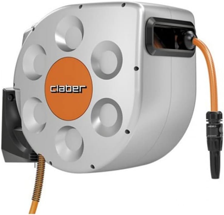Claber 8990 Hose Reel with Automatic Reeling, 20 m (Black/Orange/Grey)