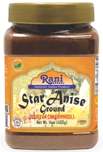 Rani Star Anise Powder (Badian Khatai) Ground Spice 14oz (400g) PET Jar ~ All Natural | Gluten Friendly | NON-GMO | Kosher | Vegan | Indian Origin