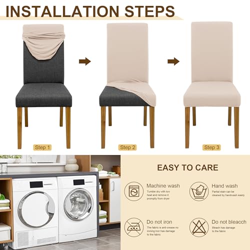 Dining Chair Covers, Dining Room Chair Cover Set of 6, Stretch Kitchen Chair Covers, Detachable Washable Chair Cover, Parsons Chair Slipcovers Protective, for Home, Restaurant, Banquet (Beige) - Image 4