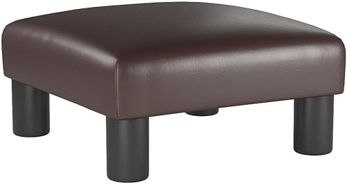 Miniatura 5 de Adeco Reposapiés pequeño/Reposapiés-Arte geométrico - Reposapiés otomano cuboide y cilindro, marrón café Piel sintética negra de poliuretano,Marrón