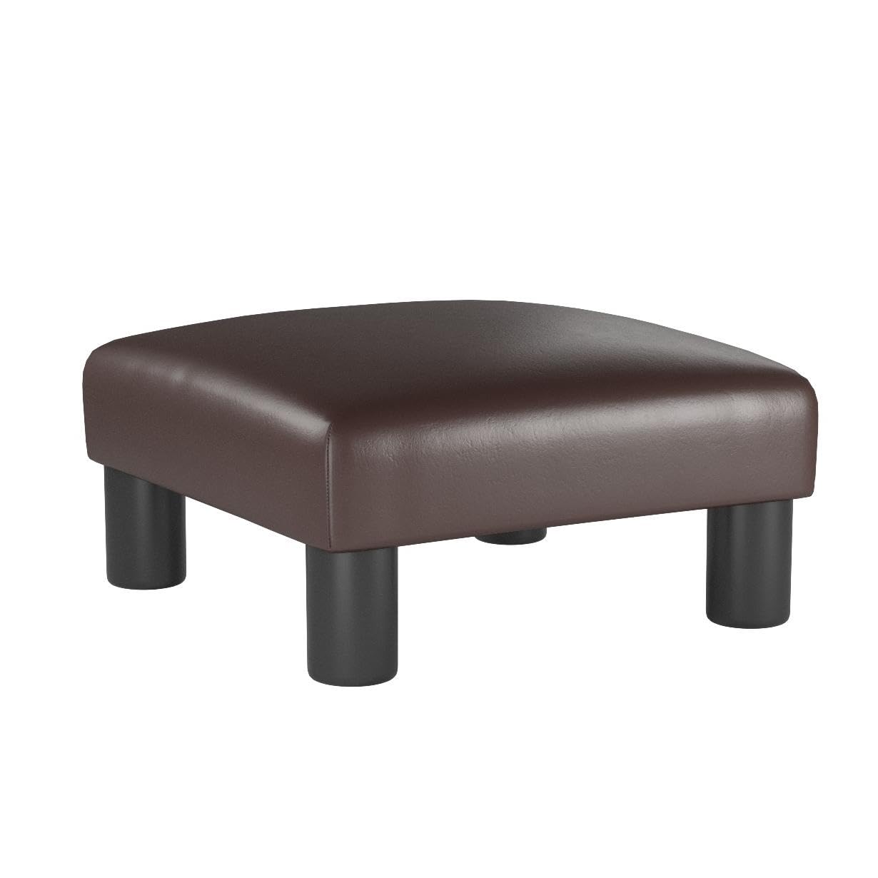 Adeco Small Footstool/Footrest-Geometric Art – Cuboid & Cylinder ottoman foot rest, Coffee Brown