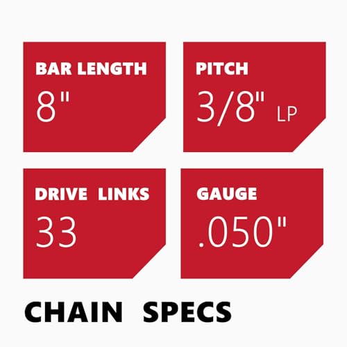 Image of KAKEI 8 Inch Chainsaw Chain 3 /8 inch LP Pitch .050 inch Gauge 33 Drive Links Fits Portland, Greenworks, Kobalt, Remington, Sun Joe and More- S33 (3 Chains) - Semi Chisel