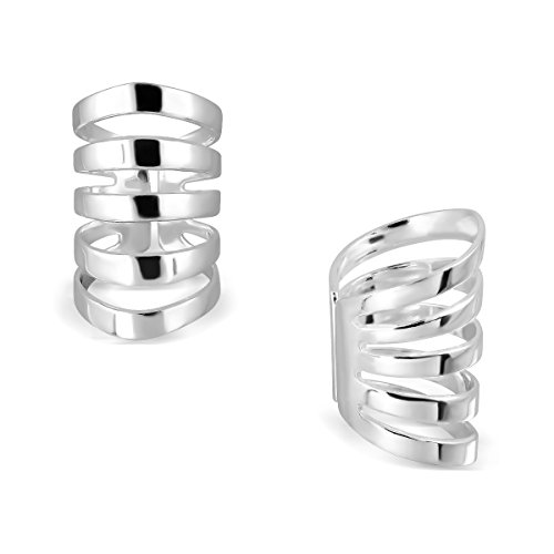 WithLoveSilver Sterling Silver 925 Charm 5 Flat Lines Clip-on Cartilage Ear Cuff Earrings