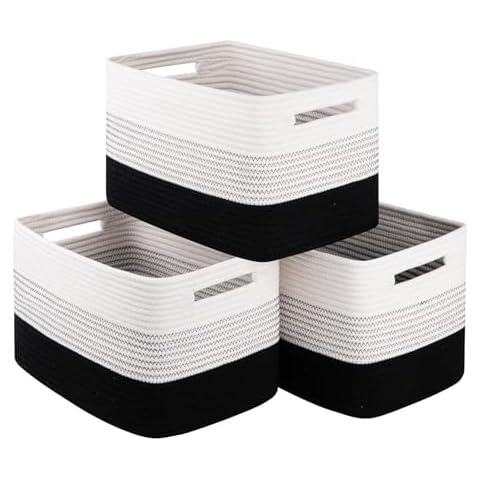 SIXDOVE Cotton Rope Storage Basket, Woven Basket for Organizing, Rectangle Decorative Baskets for Shleves, Books, Toys, Towel Baskets for Bathroom - Pack of 3 (Gradient Dark) Cover