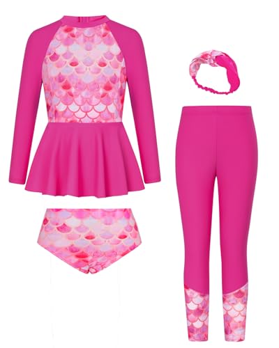 Image of GRACE KARIN Girls Long Sleeve Swimsuit Mermaid Bathing Suit Rash Guard Swimwear 4 Piece Size 5-12