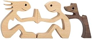 kaikki Family Puppy Wooden Carving Ornaments, Always Be with Me Pet Dog Family Woodcarving Decorations Crafts Home Office Desktop Men Women Boys And Girls Old People Creative Gifts