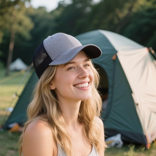 Image of 2-Pack Breathable Mesh Snapback Trucker Hats, Adjustable Baseball Caps for Men Women, Cotton-Poly Twill Outdoor