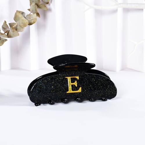 Image of LILIE&WHITE Acrylic Letter Hair Clips For Women Stylish E Monogram Hair Claw Alphabet Hair Clip Fashion Glitter Claw Clips Elegant And Durable Hair Accessory Large Hair Clips Black E