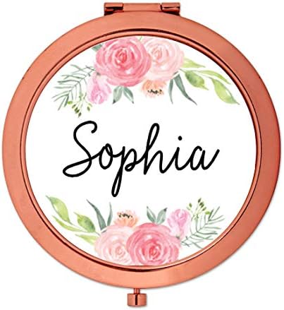Andaz Press Personalized Compact Mirror Bridesmaid Wedding Gift, Rose Gold, Peach and Pink Roses, 1-Pack, Bachelorette Bridal Shower Wedding Party Gifts, Custom Name