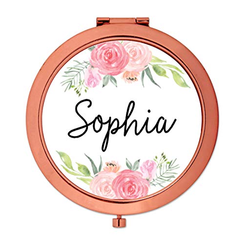 Andaz Press Personalized Compact Mirror Bridesmaid Wedding Gift, Rose Gold, Peach And Pink Roses, 1-Pack, Bachelorette Bridal Shower Wedding Party Gifts, Custom Name #TOP3