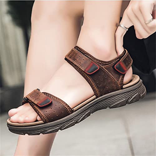 Lightweight Men's Sandals Leisure Shoes Leather Men Casual Beach Sandals Retro Flats(43)3