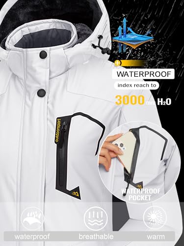 TACVASEN Women's Winter Jacket Waterproof Ski Jacket Snow Coat Warm Fleece Rain Jacket with Hood Windbreaker