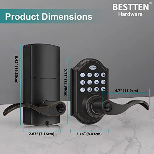 Bestten Keyless Entry Door Lock Lever, Electronic Keypad Lock With Reversible Handles, Programmable Kelyless Entry Door Lock, Traditional Style, Oil Rubbed Bronze #TOP7
