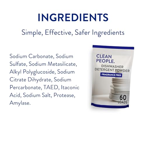 The Clean People Dishwasher Detergent Powder | Cuts Grease and Rinses Sparkling Clean | Residue-Free (30 Ounce, Fragrance Free)