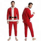 SLEEPHERO Men’s Fleece Onesie – Full Zip Hooded Union Suit – Soft Adult One-Piece Year-Round Lounge Set Santa Clause Medium