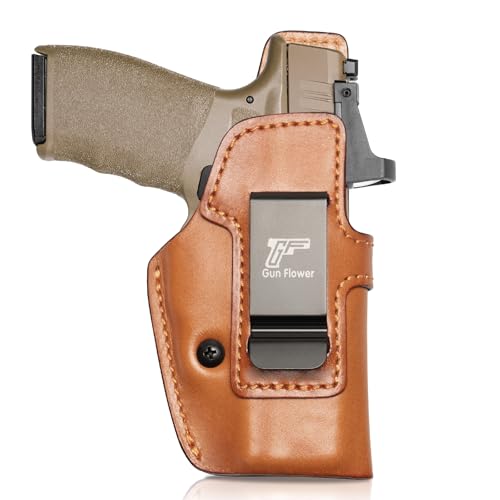 GUN & FLOWER IWB Leather Holster for Springfield Hellcat Pro/Comp, Hellcat RDP - Optic Cut - Concealed Carry Holster, Appendix Inside Waistband, Fits 1.5"-1.75" Belts, Brown - Right Hand