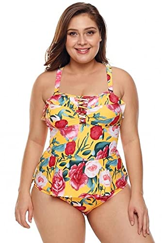 Swimsuits For All Women's Plus Size Sarong Front One Piece Swimsuit 16 Pink Green Floral Multicolored