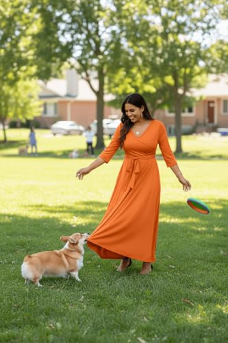 Image of Runwind Plus Size Dress for Women - 3 /4 Sleeve V Neck Maxi Dresses for Women (XL-6XL)