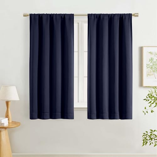 Lecloud Navy Blue Room Darkening Curtains 54 Inch Length 2 Panels, Solid Window Curtains for Bedroom, Energy Thermal Insulating Rod Pocket Curtain Drapes for Small Window, 40" W x 54" L