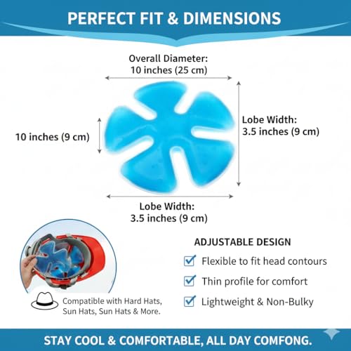 Image of Reusable Cooling Gel Ice Packs for Hats, Adjustable Cold Therapy Headband Inserts for Hard Hats, Sun Hats, 4-Hour Relief for Construction Workers, Migraines, Heat Stroke Prevention, 4 Pack