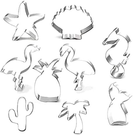 Cookie Cutter Set-9 Piece-Mermaid,Starfish,Seashell,Seahorse,Cactus,Pineapple,Flamingo,Palm Tree,Stainless Steel Cookies Molds for Summer Tropical Beach Party Supplies Decoration Handmade Cookie (1)
