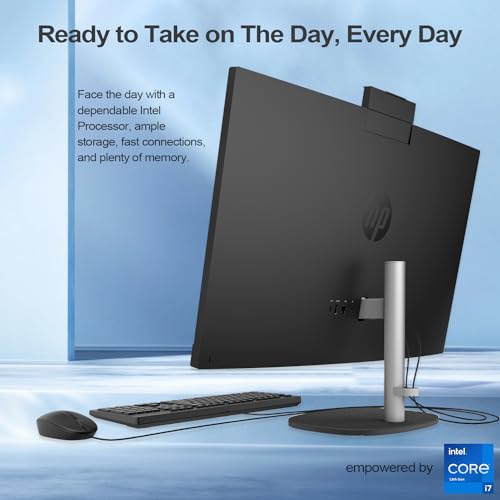 Image of HP Essential All-in-One Desktop | 27 inch FHD Touchscreen | Intel Core i7-1355U | 16GB RAM | 1TB SSD | Wi-Fi 6 | Wired Keyboard & Mouse | Windows 11 Home | Black | with Adata 512GB External SSD Bundle