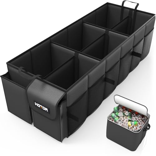 Image of HOTOR Trunk Organizer for Car & SUV, Sturdy Car Organizer with Removable Cooler, Large Foldable Trunk Organizer with Cooler, 6 Compartments, Adjustable Straps, Black, 34.8 inchx15.9 inchx11.6 inch