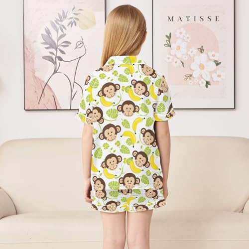 Funny Monkey Face Banana Summer Satin Pajama Set, Cute Button-Down Sleepwear Pj Set for Sleep Wears4