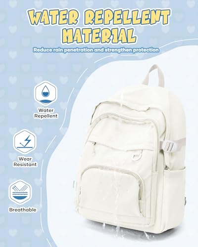 Image of Lightweight Backpack for College & High School Backpack With Lots of Pockets Cute School Bag for Girls Boys, Large Capacity Bookbag for Women Men, Waterproof Teens Casual Daypack Backpack(Beige)