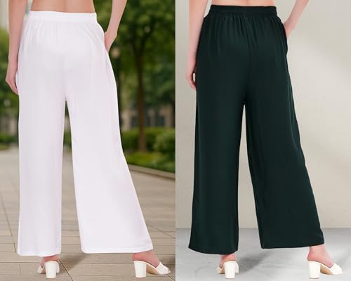 Image of Buy That Trendz Palazzo Pants for Women Cotton Rayon Elasticated Regular Fit Flared Wide Leg M to 6XL Pack of 2