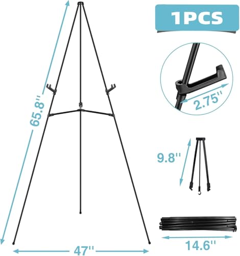 JEAWIWI 6 Pcs Black Easel Stand for Wedding Signs, 65" Black Adjustable Welcome Sign Stand, Foldable Portable Sign Easel Stand with Accessories, Metal Poster Easel for Art Displays and Events by JEAWIWI - Image 2