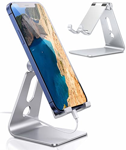 Micrófonos, Wireless RKINC Soporte para Celular, Base para Celular, Aluminio Porta Celulares Escritorio Accesorios para iPhone 13 12 Mini 11 Pro MAX, Samsung A71 A51 S10 S20,...