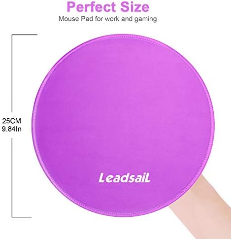 LeadsaiL Mouse Mat Round Gaming Mouse Pad, Non-slip Rubber base, Waterproof Surface, Durable Stitched Edges Mousepads, Compatible with Laser and Optical Mice for Gaming, Office Working (Round-purple)