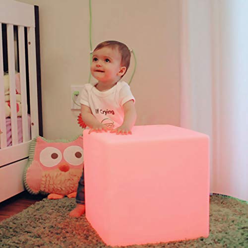 Mr.Go 12-inch 30cm Rechargeable Magic LED Light Cube Stool with Remote Control Fun Mood Light Lamp Soothing Night Light Decorative Lighting for Home Kids Bedside Bedroom Nightstand Nursery Pool Party