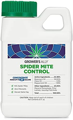 Grower's Ally Spider Mite Control Concentrate - Natural Insecticide & Spider Mites Killer for Plants Indoor & Outdoor - OMRI Listed Garden Pest Control - Bee, Pet & Kid Safe - 8 Oz, Makes 25 Gallons