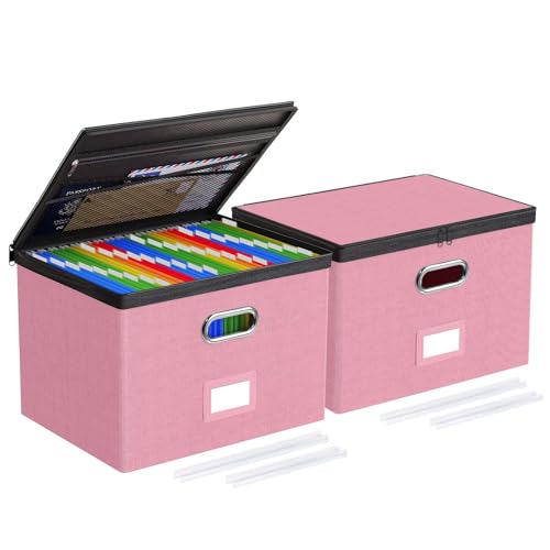 Oterri 2 Pack Large File Organizer Boxes with Lids, File