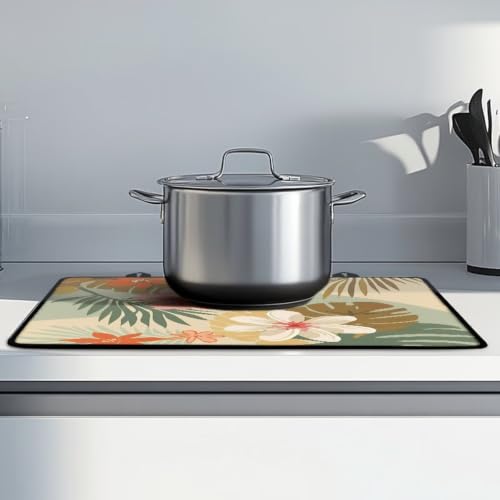 Image of Electric Stove Top Covers Heat Resistant Glass Ceramic Cooktop Cover Mat Multipurpose Kitchen Scratch Resistant Flat Top Stove Cover, 29 x 21 Inch, Boho Tropical Hibiscus Print