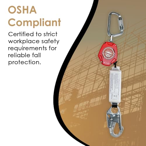 Image of AFP Demon 6 Foot Single Web Leg Self Retracting Lifeline Safety Yoyo, Shock Pack Absorber, Steel Snap Hook & Steel Carabiner Fall Protection Arrest Limiter SRL | OSHA & ANSI Rated